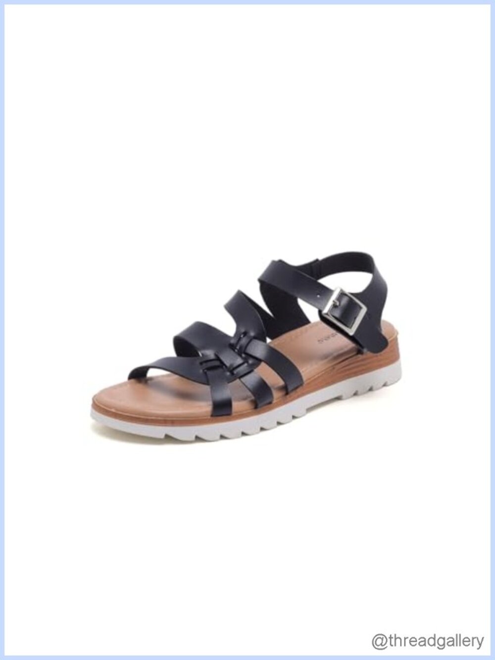 Women's Strappy Gladiator Low Wedge Sandals Faux Leather Ankle Strap